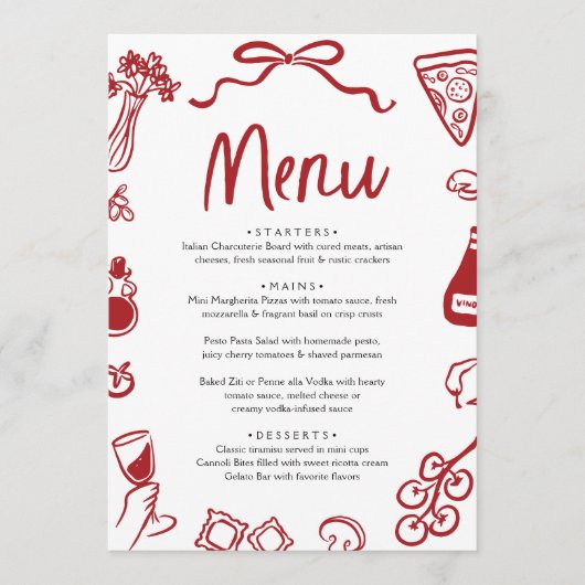 Rode Hand getrokken Italiaanse grillige pizza Past Menu (Voorkant)