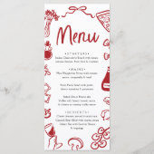 Rode Hand getrokken Italiaanse grillige pizza Past Menu (Voorkant)