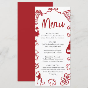 Rode Hand getrokken Italiaanse grillige pizza Past Menu