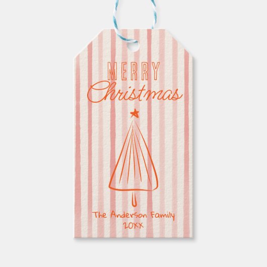  Rode Hand Getrokken Kerst Abstracte Boom Cadeaulabel (Voorkant)