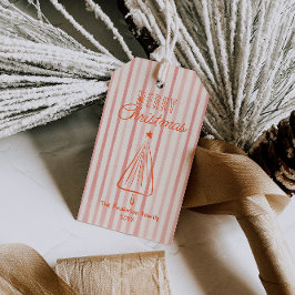  Rode Hand Getrokken Kerst Abstracte Boom Cadeaulabel