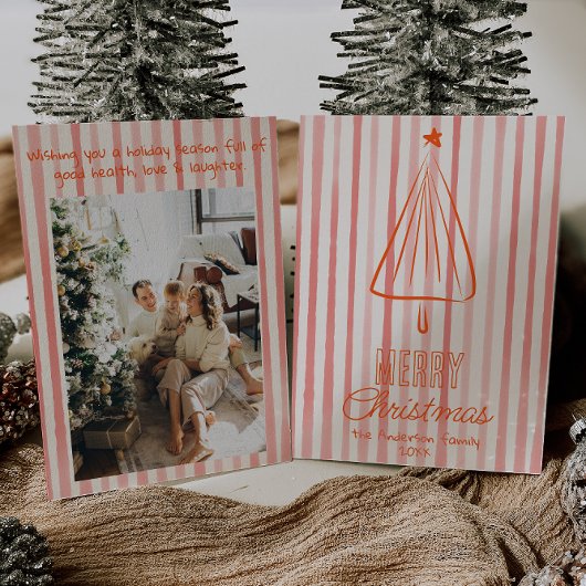  Rode Hand Getrokken Kerst Abstracte Boom Feestdagenkaart