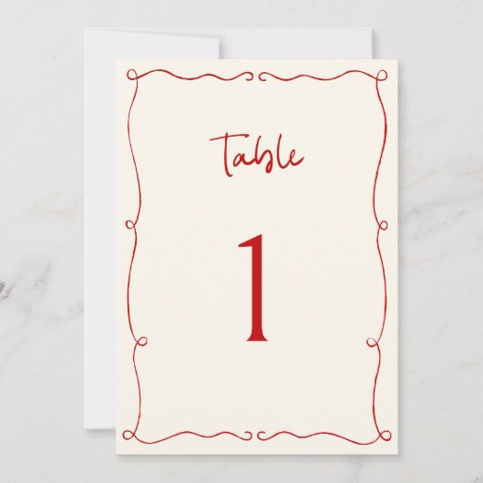 Rode Hand Getrokken Lijst Tafelnummer (Voorkant)