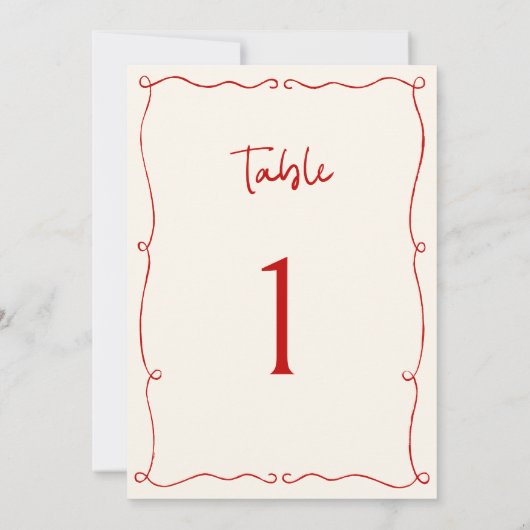 Rode Hand Getrokken Lijst Tafelnummer (Achterkant)