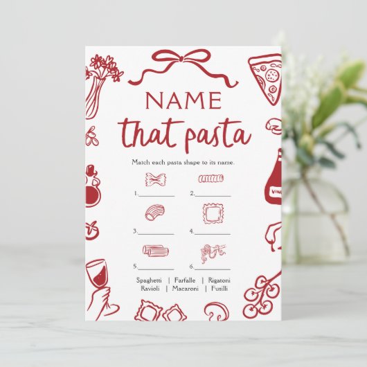 Rode Hand Getrokken Naam Dat Pasta Vrijgezellenfee Kaart (Staand voorkant)
