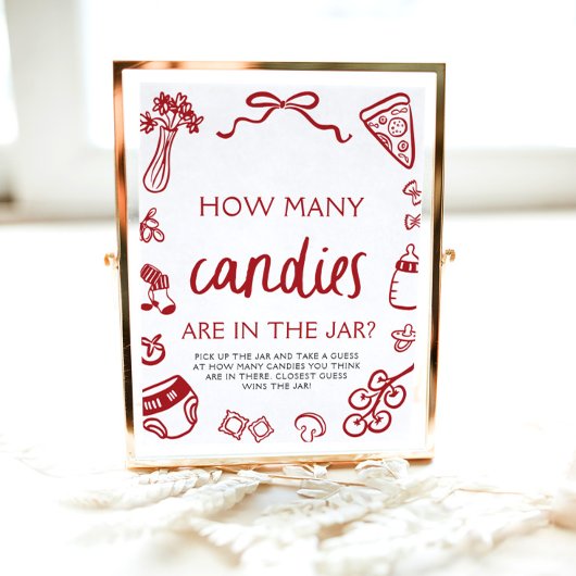 Rode hand getrokken raden hoeveel Snoepjes Baby sh Poster