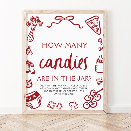 Rode hand getrokken raden hoeveel Snoepjes Baby sh Poster