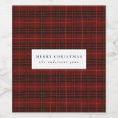 Rode hand getrokken Tartan geruite Kerstmis Wijn Etiket (Enkel label)