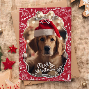 Rode Hand Getrokken Vrolijke Kerstmis Kaart