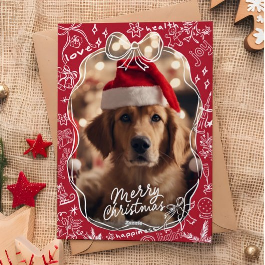 Rode Hand Getrokken Vrolijke Kerstmis Kaart