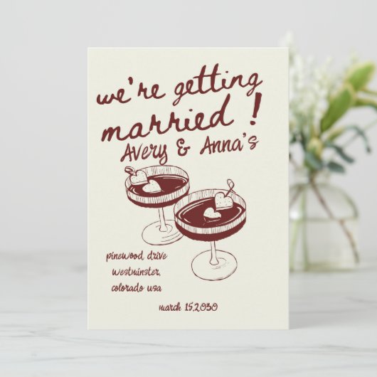 Rode hand tekenen bruiloft grillig kaart (Staand voorkant)