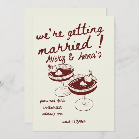 Rode hand tekenen bruiloft grillig kaart (Voorkant / Achterkant)