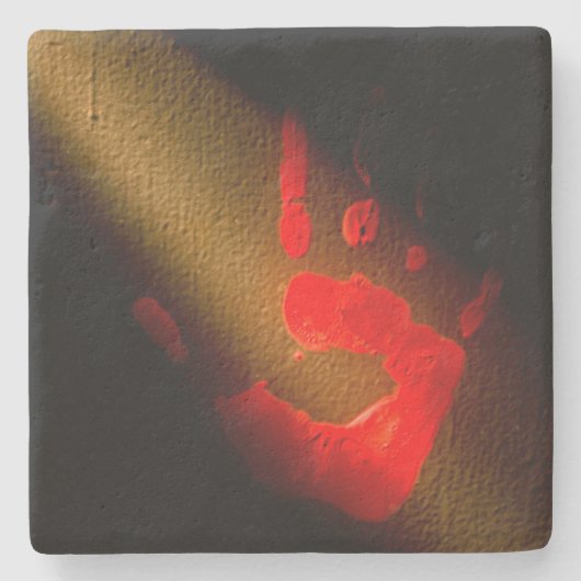Rode handafdruk stenen onderzetter (Voorkant)
