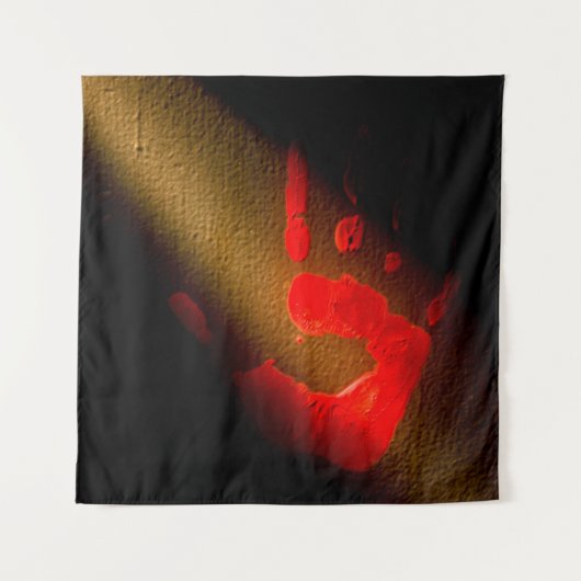 Rode handdruk wandkleed (Voorkant (horizontaal))