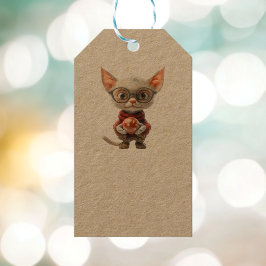 Rode-Handed Christmas Cat Kraft Gift Labels Cadeaulabel
