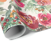  rode handgeschilderde bloemenkerstbloemen cadeaupapier (Rol Hoek)