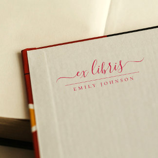 Rode handgeschreven Ex Libris Script aangepaste na Zelfinktende Stempel