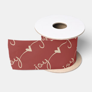 Rode handgeschreven Joy-harten Kerstmis Satijnen Lint