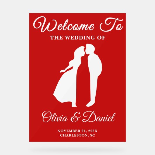 Rode handgeschreven script Kerst bruiloft welkom Acryl Bord (Voorkant)