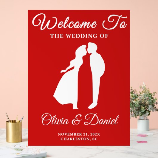 Rode handgeschreven script Kerst bruiloft welkom Acryl Bord (Huwelijk)