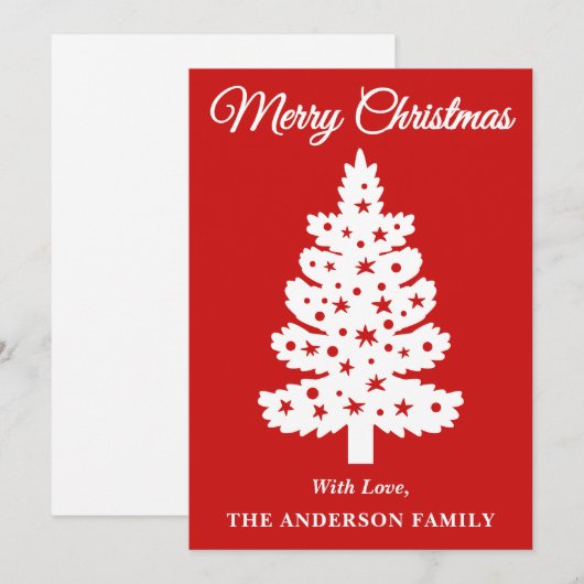 Rode handgeschreven script kerstboom feestdagenkaart (Voorkant / Achterkant)