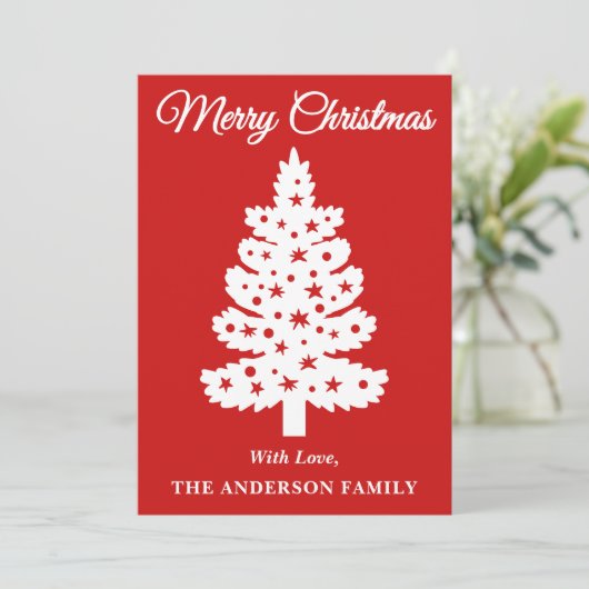 Rode handgeschreven script kerstboom feestdagenkaart (Staand voorkant)