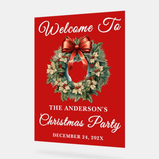 Rode handgeschreven script kerstfeest welkom acryl bord (Hoek)