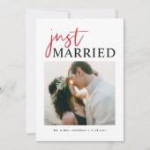 Rode handgeschreven Typografie gewoon gehuwde foto Aankondiging (Voorkant)