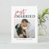 Rode handgeschreven Typografie gewoon gehuwde foto Aankondiging (Staand voorkant)