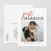 Rode handgeschreven Typografie gewoon gehuwde foto Aankondigingskaart (Voorkant / Achterkant)