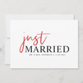 Rode handgeschreven Typografie Modern net getrouwd Aankondiging (Voorkant)