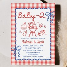 Rode handgetekende BaBy-Q baby shower feest uitnod