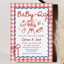 Rode handgetekende BaBy-Q baby shower feest uitnod