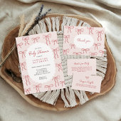 Rode handgetekende boho bogen roze baby shower bedankkaart