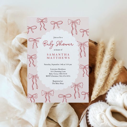 Rode handgetekende boho bogen roze meisje baby sho