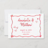 Rode handgetekende hart whimsical moderne foto save the date (Voorkant)