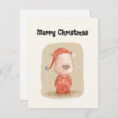 rode handgetekende hond in pyjama feestdagenkaart (Voorkant / Achterkant)