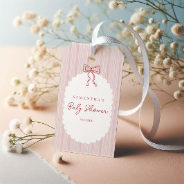 Rode Handgetekende Strik Roze Meisje Baby Shower Cadeaulabel