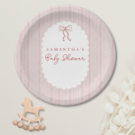 Rode Handgetekende Strik Roze Meisje Baby Shower Papieren Bordje