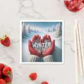 Rode handschoenen met wintertekst servet (Insitu)