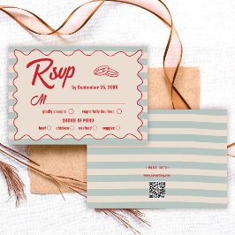 Rode handschrift Blauwe waterverf Retro Bruiloft RSVP Kaartje