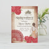  rode handventilator rozen tiara Quince Kaart (Staand voorkant)