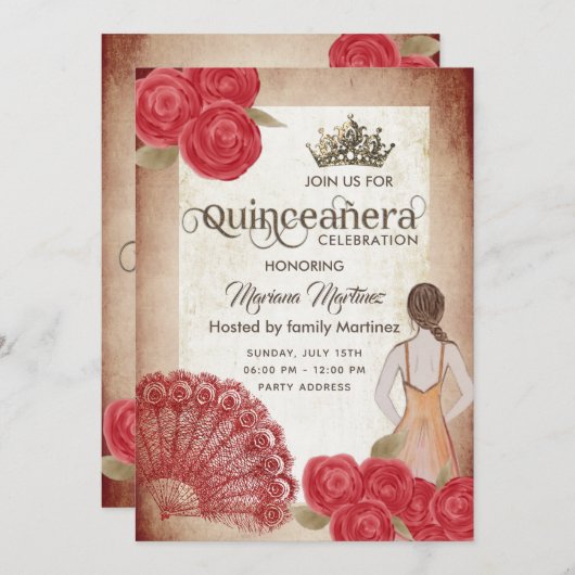  rode handventilator rozen tiara Quince Kaart (Voorkant / Achterkant)