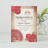  rode handventilator rozen tiara Quince Kaart (Staand voorkant)