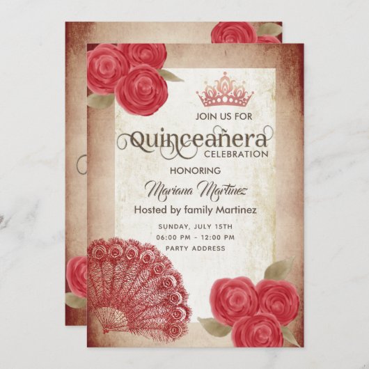  rode handventilator rozen tiara Quince Kaart (Voorkant / Achterkant)