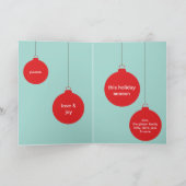 Rode hangende ornamenten foto begroeting Kerst Feestdagen Kaart (Binnen)