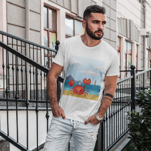 Rode Happy Crab op een strand T-shirt