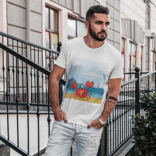 Rode Happy Crab op een strand T-shirt