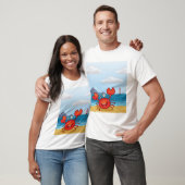 Rode Happy Crab op een strand T-shirt (Unisex)