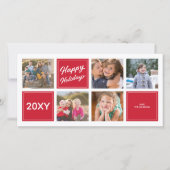 Rode Happy Holidays stijlvolle 5 foto collage kaar Feestdagenkaart (Voorkant)